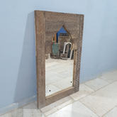Handmade Indian Furniture Solid Hard Wood Mirror Frame Mehrab Carvings Old Door 120x75Cm